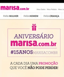 Loja Online da Marisa Completa 15 anos